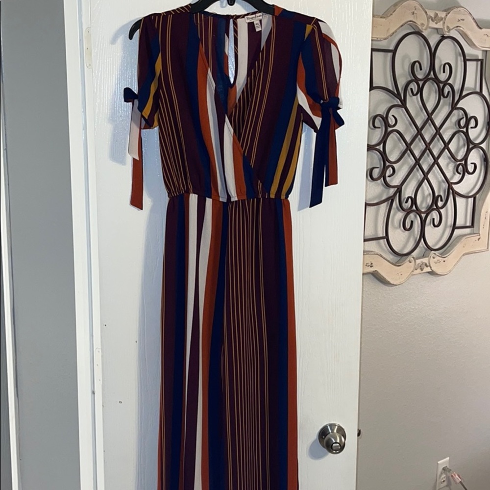 Striped Jumpsuit with Cold Shoulder Sleeves